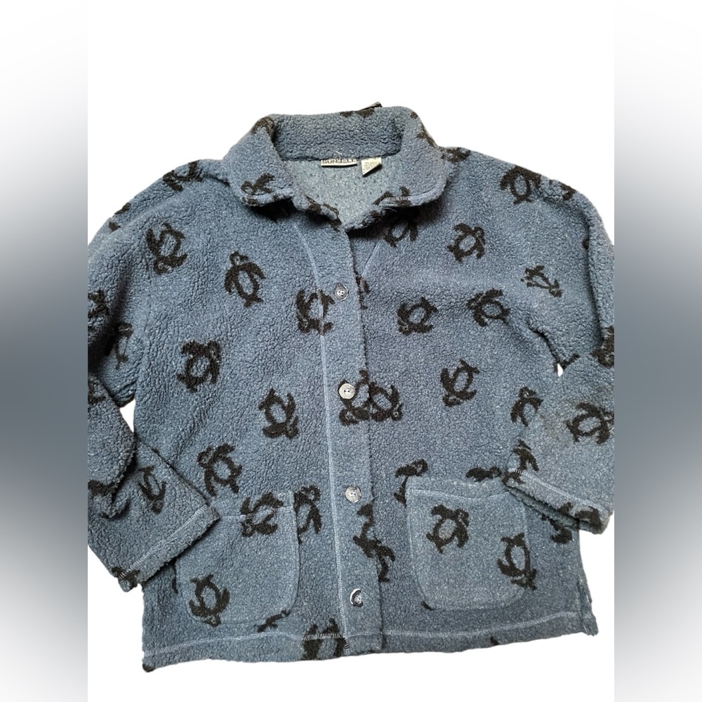 SUNBELT Button Down Blue Black Penguins Collared Cadigan Sweater, OSFA